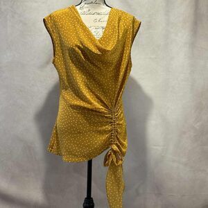 Anthropologie Maeve Silk Marigold Yellow Cowl Neck Polka Dot Blouse W/ Cinch Sz8